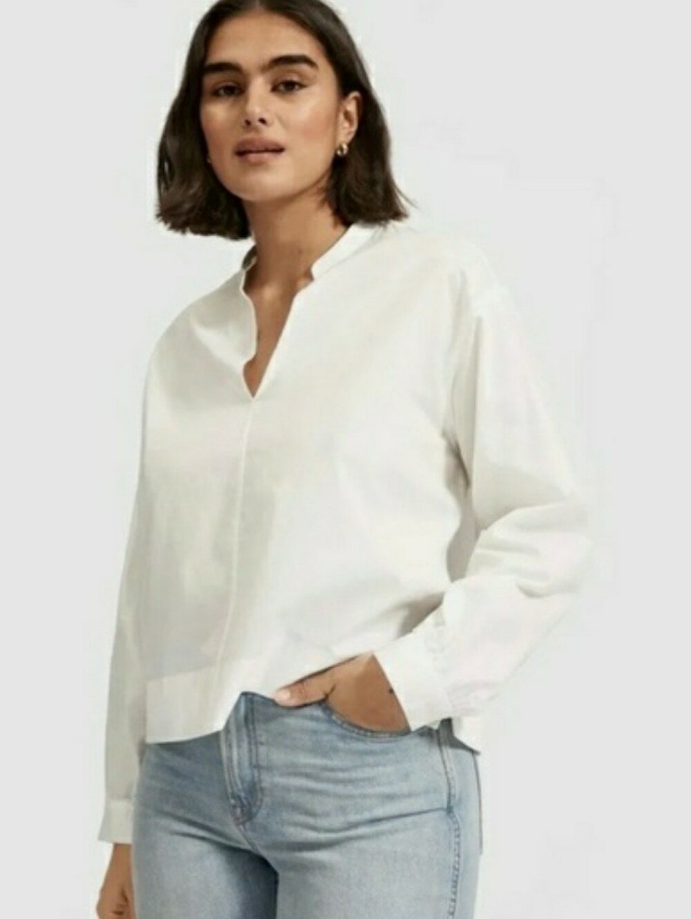 Everlane The Silky Cotton  Lantern Top White Popover Blouse Womens Size 14 (XL)